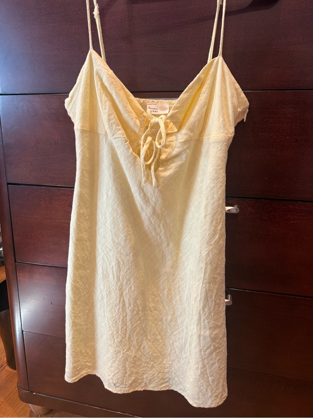 Yellow Tie-Front Mini Dress with Spaghetti Straps